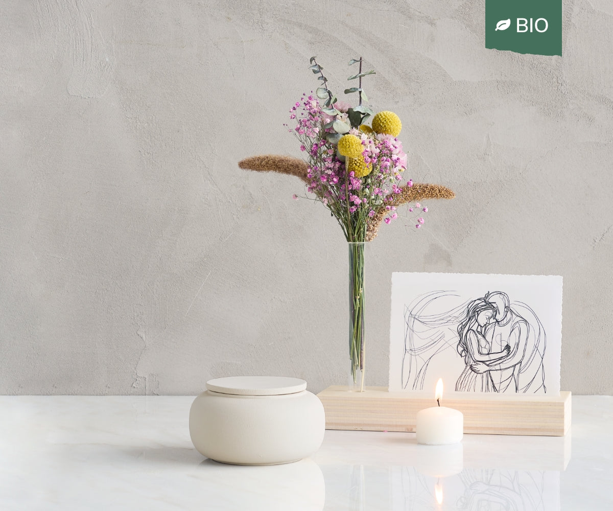 Seres mini urn cilindervormige handgemaakte biologisch afbreekbare urn van keramiek in de kleur beige