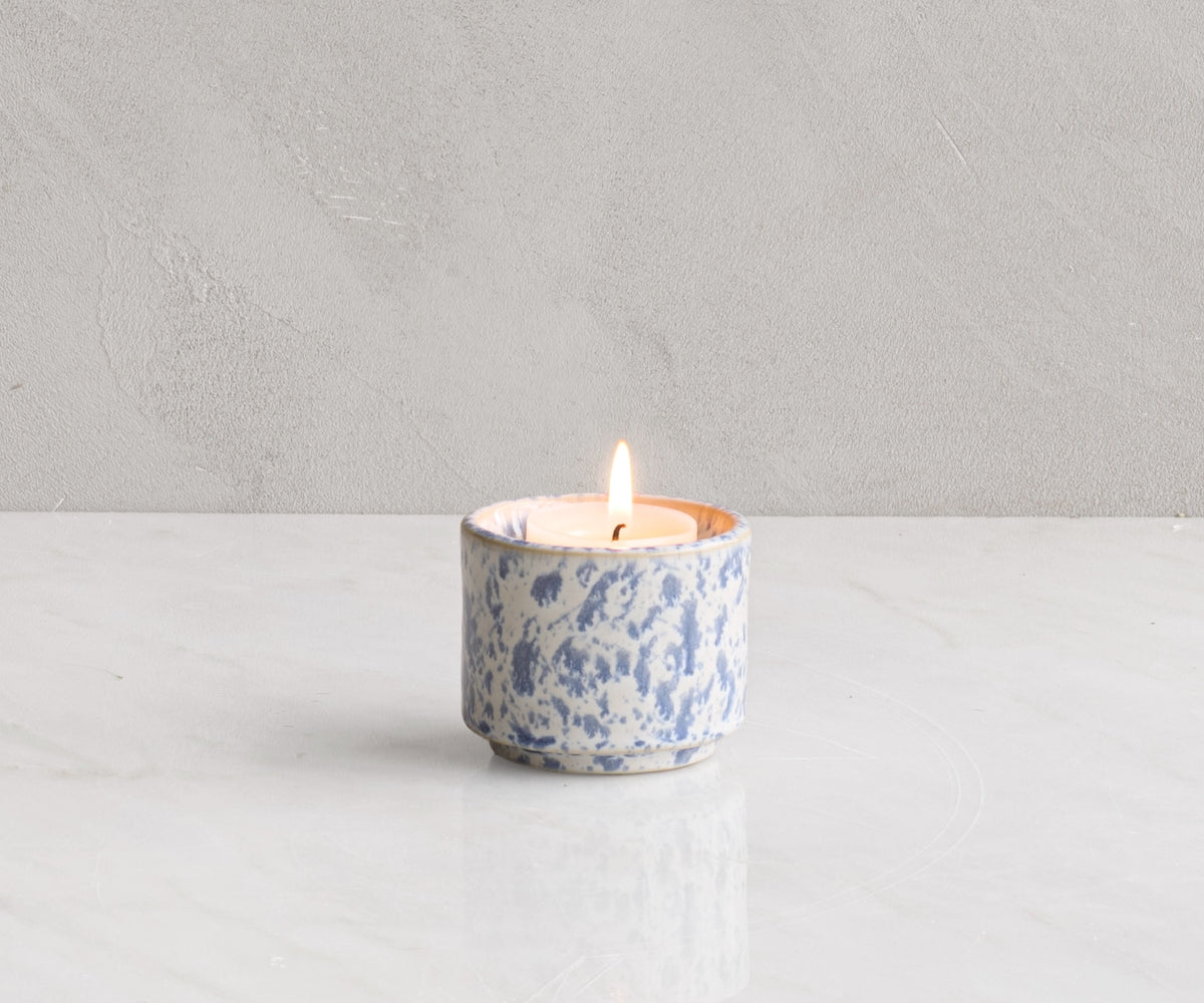 Helios handgemaakt urn van keramiek met waxinelichthouder in de kleuren wit en blauw
