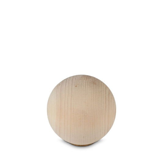 Bolvormige mini urn van hout in een natuurlijke houtkleur