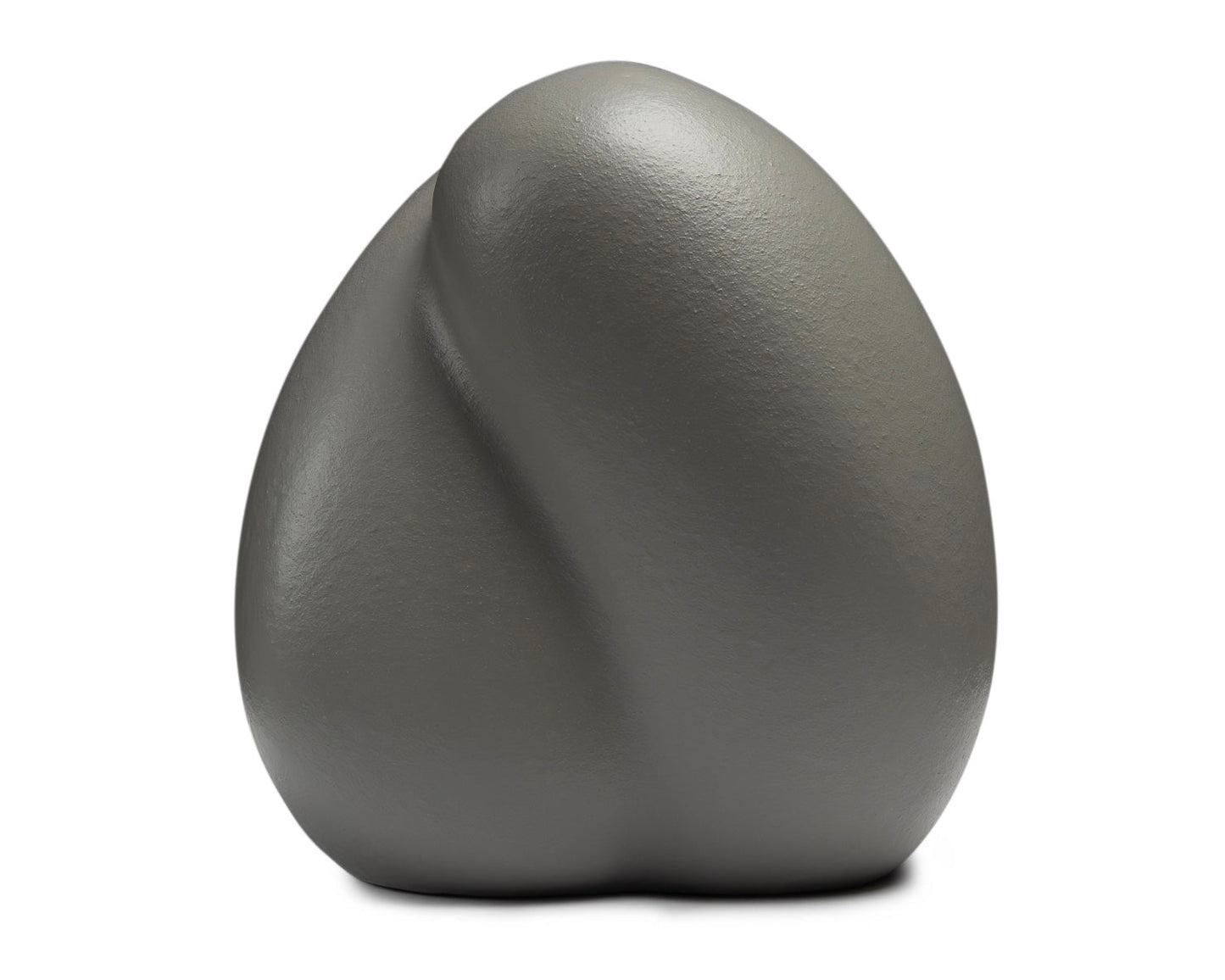 Vooraanzicht van de kleine grijze Embrace urn – modern Nederlands design